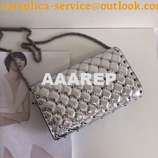 Replica Valentino Garavani Rockstud Spike Silver Chain Bag Metallic Si 9