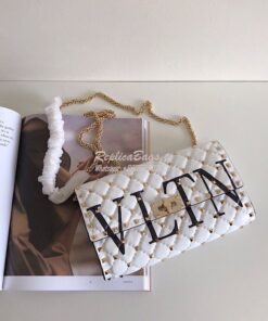 Replica Valentino Garavani Rockstud Spike Gold Chain Bag VLTN White