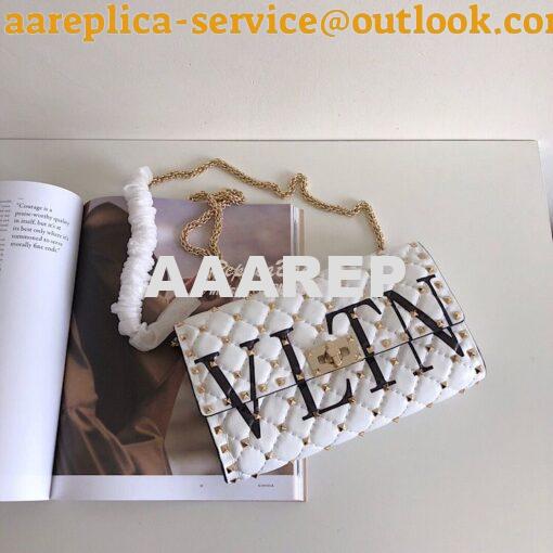 Replica Valentino Garavani Rockstud Spike Gold Chain Bag VLTN White