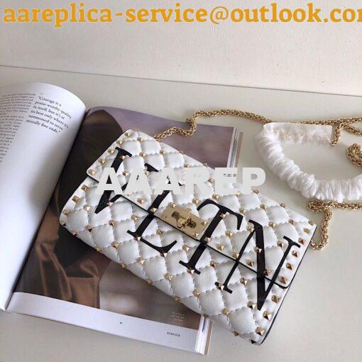 Replica Valentino Garavani Rockstud Spike Gold Chain Bag VLTN White 3