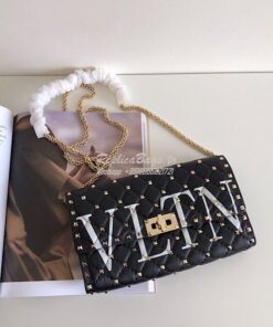 Replica Valentino Garavani Rockstud Spike Gold Chain Bag VLTN Black