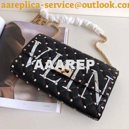 Replica Valentino Garavani Rockstud Spike Gold Chain Bag VLTN Black 4