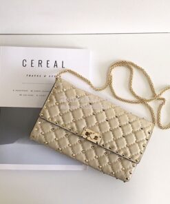 Replica Valentino Garavani Rockstud Spike Gold Chain Bag Beige