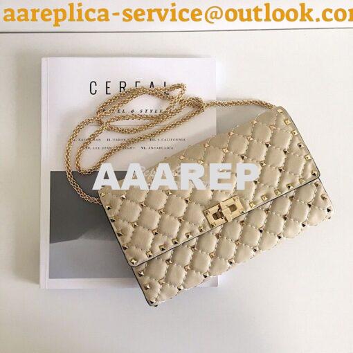 Replica Valentino Garavani Rockstud Spike Gold Chain Bag Beige 2