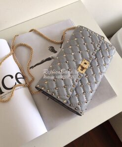 Replica Valentino Garavani Rockstud Spike Gold Chain Bag grey