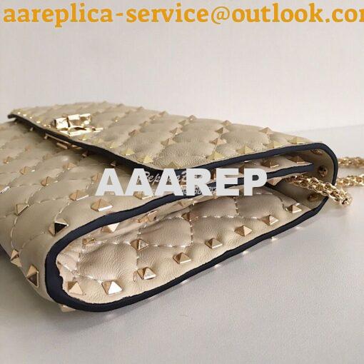 Replica Valentino Garavani Rockstud Spike Gold Chain Bag Beige 6