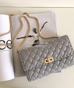 Replica Valentino Garavani Rockstud Spike Gold Chain Bag grey 2