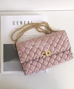 Replica Valentino Garavani Rockstud Spike Gold Chain Bag Pink 2