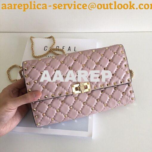 Replica Valentino Garavani Rockstud Spike Gold Chain Bag Pink 3