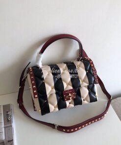 Replica Valentino Candystud Top Handle Bag Black Wine Beige