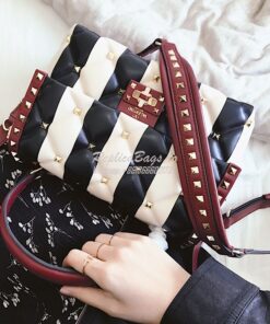 Replica Valentino Candystud Top Handle Bag Black Wine Beige 2