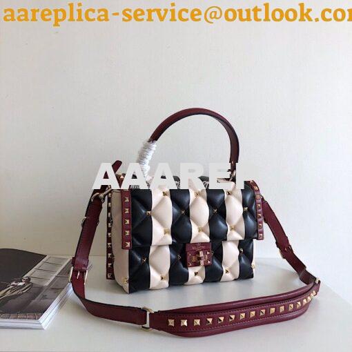 Replica Valentino Candystud Top Handle Bag Black Wine Beige 3