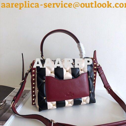 Replica Valentino Candystud Top Handle Bag Black Wine Beige 9