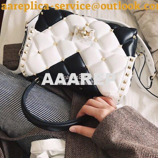 Replica Valentino Candystud Top Handle Bag Black White 8