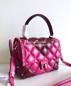 Replica Valentino Candystud Top Handle Bag Wine Fuschia