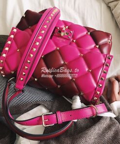 Replica Valentino Candystud Top Handle Bag Wine Fuschia 2