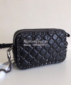 Replica Valentino Garavani Black Rockstud Spike Camera Bag Black