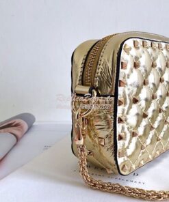 Replica Valentino Garavani Rockstud Spike Camera Bag Champagne 2