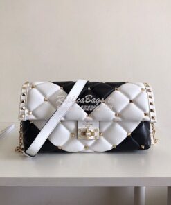 Replica Valentino Garavani Candystud Leather Clutch Black White