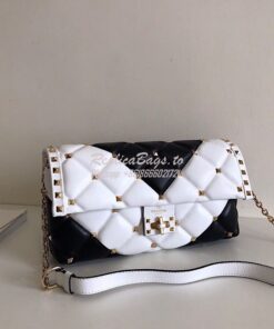 Replica Valentino Garavani Candystud Leather Clutch Black White 2