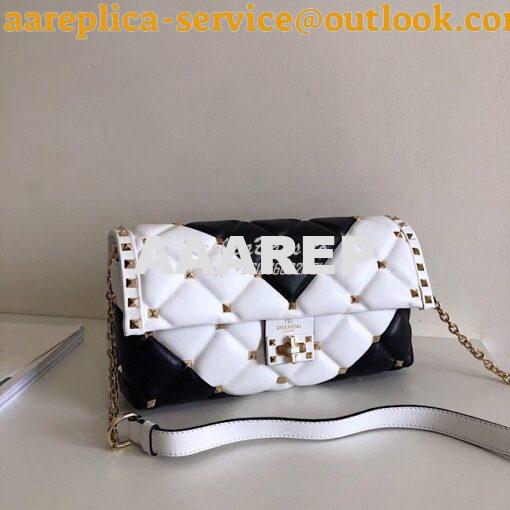 Replica Valentino Garavani Candystud Leather Clutch Black White 2