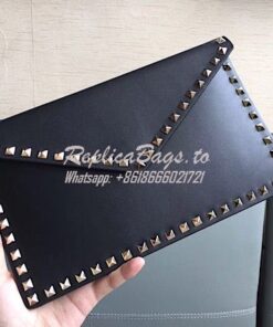 Replica Valentino Garavani Rockstud Leather Pouch Black