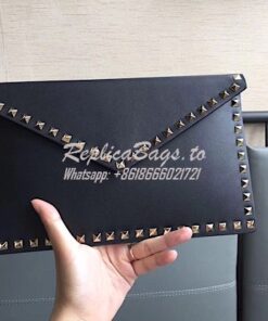 Replica Valentino Garavani Rockstud Leather Pouch Black 2