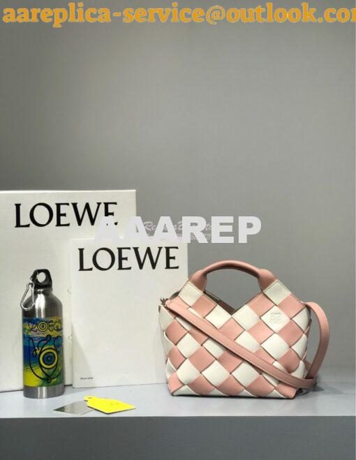 Replica Loewe Mini Woven Basket Bag 66082 White/Pink