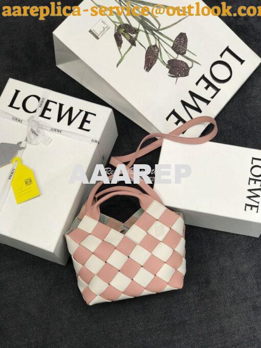 Replica Loewe Mini Woven Basket Bag 66082 White/Pink 2