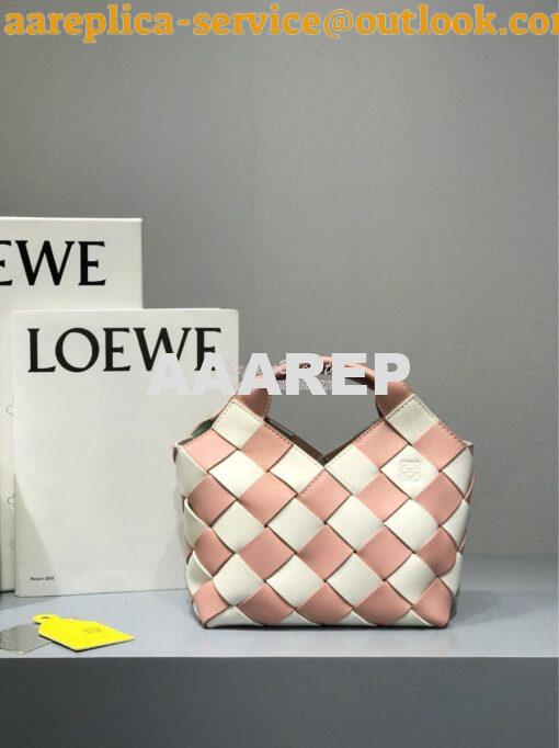 Replica Loewe Mini Woven Basket Bag 66082 White/Pink 4