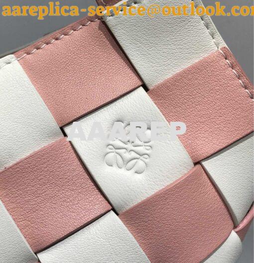 Replica Loewe Mini Woven Basket Bag 66082 White/Pink 5