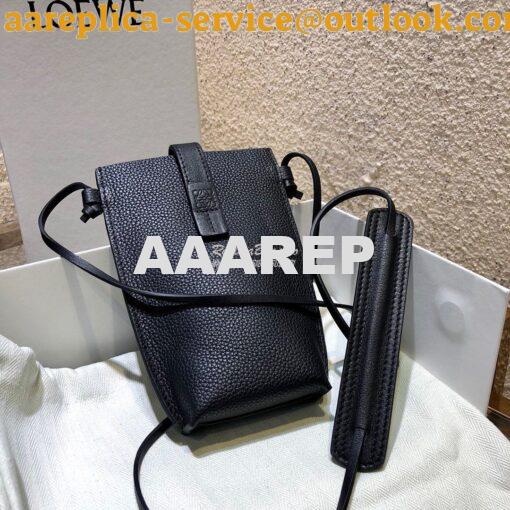 Replica Loewe Small Gate Pocket Bag in Grained Calfskin 16842 Black 4