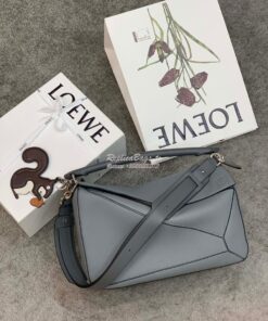 Replica Loewe Puzzle Large Bag in Soft Grained Leather 66003 Ash Blue 2