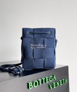 Replica Bottega Veneta BV Blue Small Cassette Denim Cross-Body Bucket