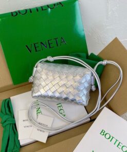 Replica Bottega Veneta BV Loop Mini Intrecciato Patent Leather Cross-b