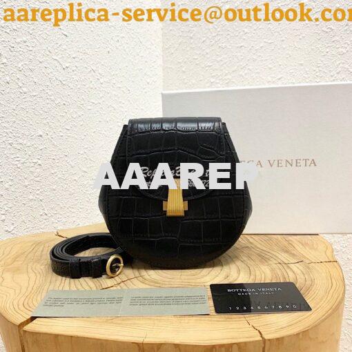 Replica Bottega Veneta Rounded Belt Bag 576643 with Croc Embossed Blac