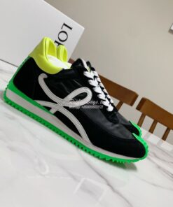 Replica Loewe Flow Runner In Nylon And Suede L815282 Black-Neon Green