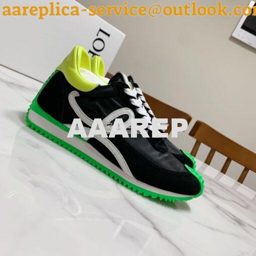 Replica Loewe Flow Runner In Nylon And Suede L815282 Black-Neon Green