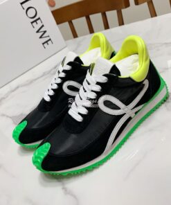 Replica Loewe Flow Runner In Nylon And Suede L815282 Black-Neon Green 2