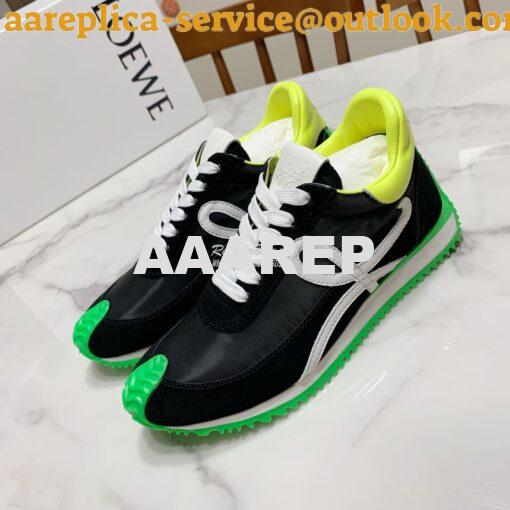 Replica Loewe Flow Runner In Nylon And Suede L815282 Black-Neon Green 2