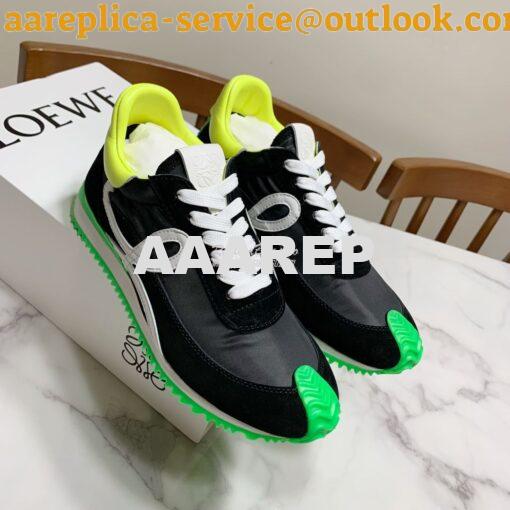 Replica Loewe Flow Runner In Nylon And Suede L815282 Black-Neon Green 3