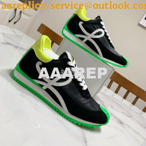 Replica Loewe Flow Runner In Nylon And Suede L815282 Black-Neon Green 4