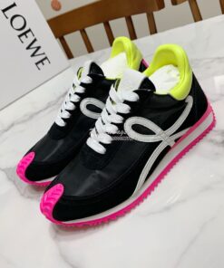 Replica Loewe Flow Runner In Nylon And Suede L815282 Black-Neon Pink