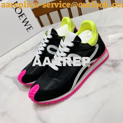 Replica Loewe Flow Runner In Nylon And Suede L815282 Black-Neon Pink