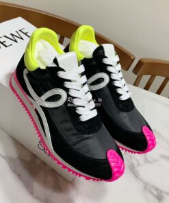 Replica Loewe Flow Runner In Nylon And Suede L815282 Black-Neon Pink 2