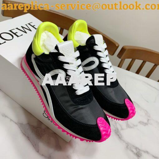 Replica Loewe Flow Runner In Nylon And Suede L815282 Black-Neon Pink 2