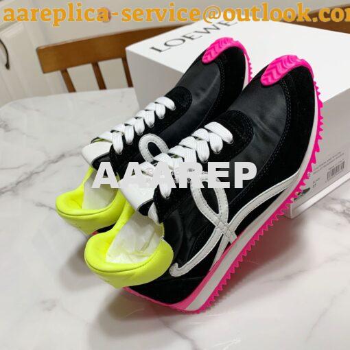 Replica Loewe Flow Runner In Nylon And Suede L815282 Black-Neon Pink 3