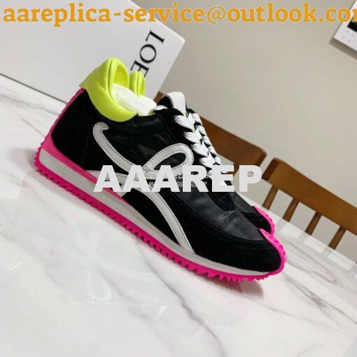 Replica Loewe Flow Runner In Nylon And Suede L815282 Black-Neon Pink 4