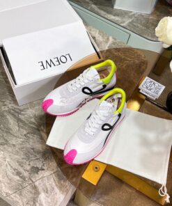 Replica Loewe Flow Runner In Nylon And Suede L815282 White-Neon Pink