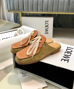 Replica Loewe Lace Up Mule In Suede And Calfskin L815379 Camel